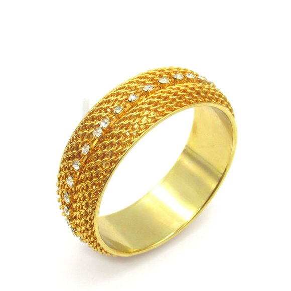 Y2K Gold Wide Mesh Bangle Bracelet Crystal Rhinestone Lee Angel Neiman Marcus - Picture 7 of 9